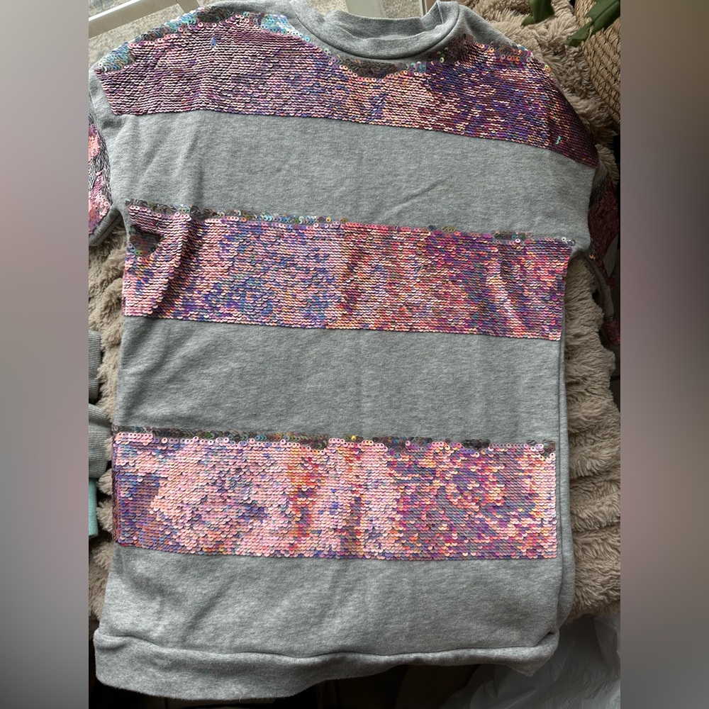 Cat & Jack Gray Sweatshirt with Pink Sequin Stripes